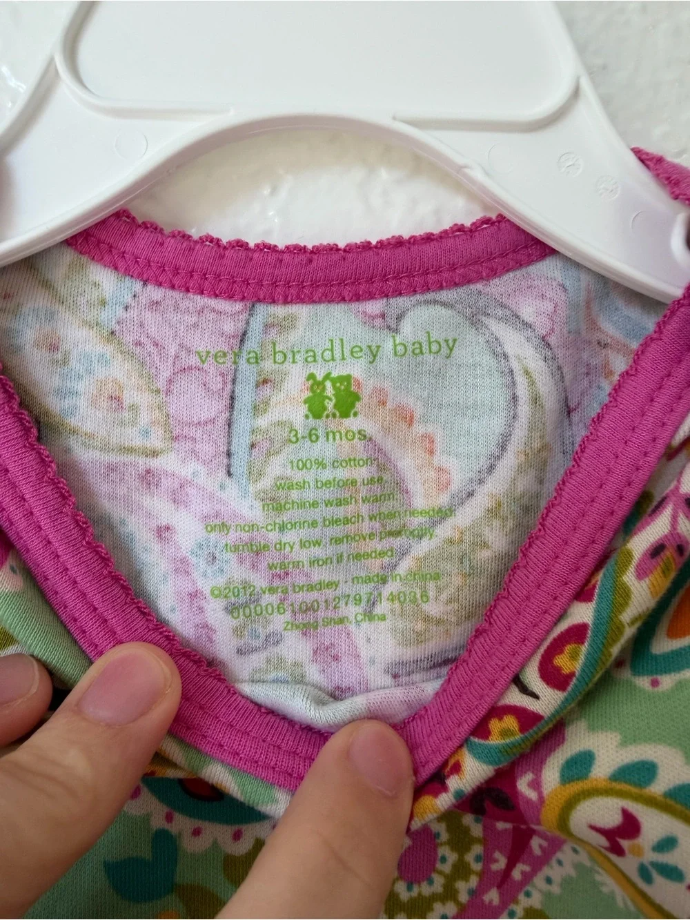 Vera Bradley Paisley Short-Sleeve Ruffle Bodysuit in Green & Pink 3-6 Month
